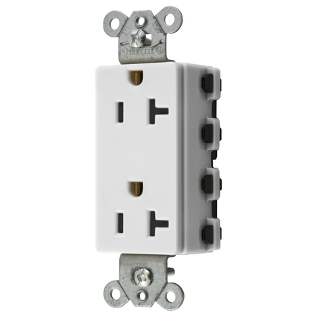 HUBBELL WIRING DEVICE-KELLEMS Straight Blade Devices, Receptacles, Style Line Decorator Duplex, SNAPConnect, 20A 125V, 2-Pole 3-Wire Grounding, 5-20R, Nylon, White, USA SNAP2162WNA
